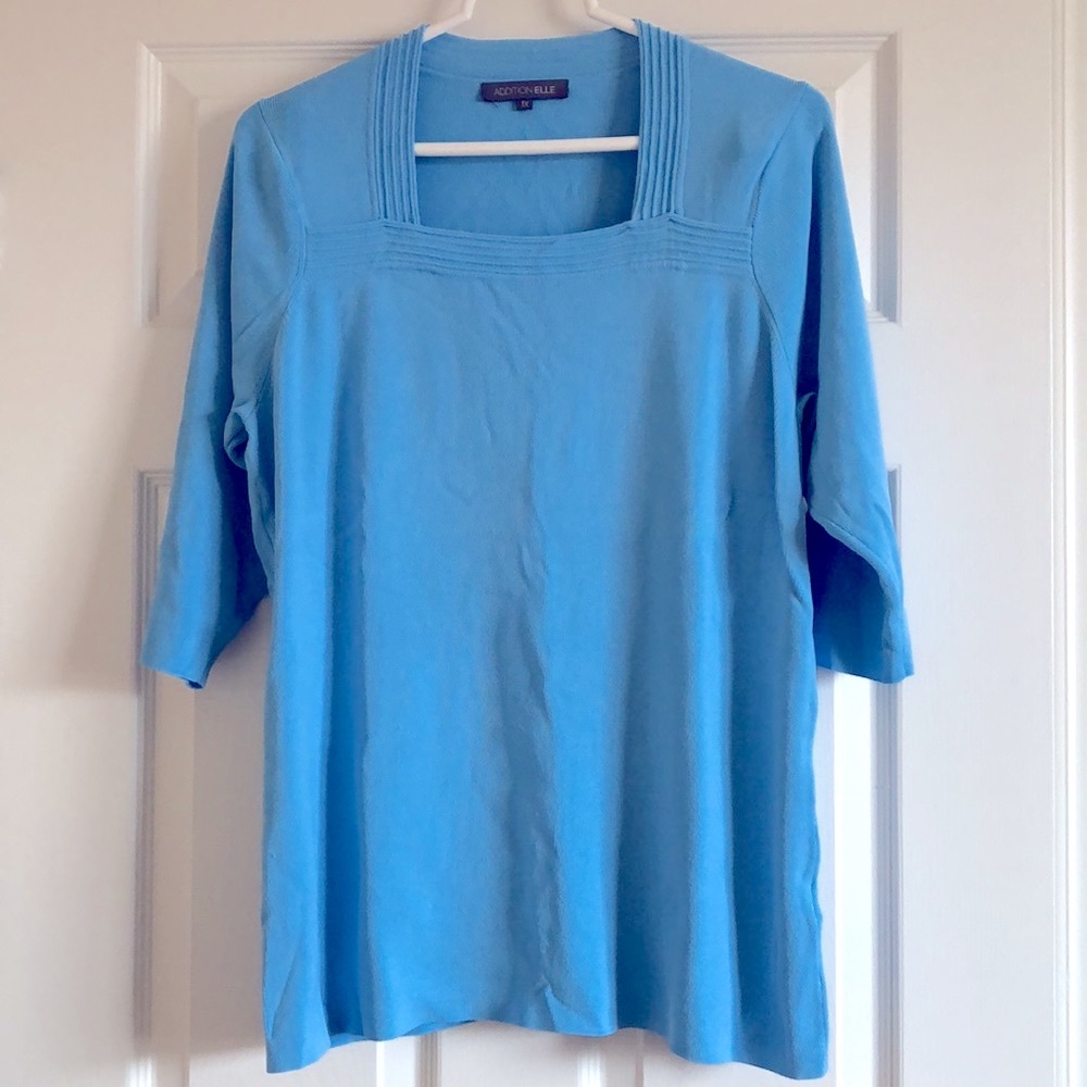 🩵 ADDITIONELLE Top Blue 3/4 Sleeve Square Neck